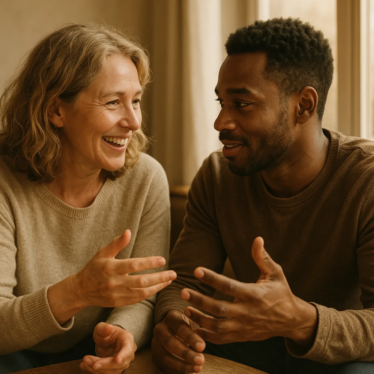A couple in genuine conversation
